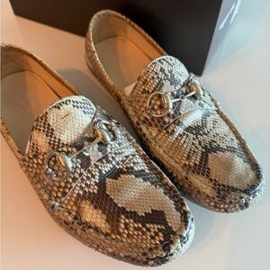 Gucci Snake Print Loafers with Gold Buckle